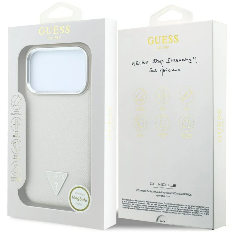 Etui Guess Grained Triangle Logo MagSafe do Apple iPhone 18 Pro Max / 17 Pro Max beżowy