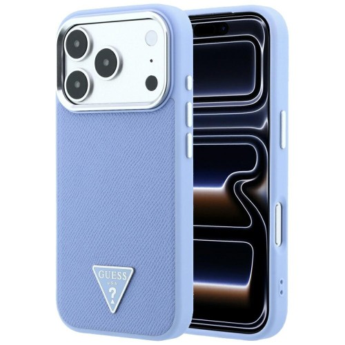 Etui Guess Grained Triangle Logo MagSafe do Apple iPhone 18 Pro Max / 17 Pro Max niebieski