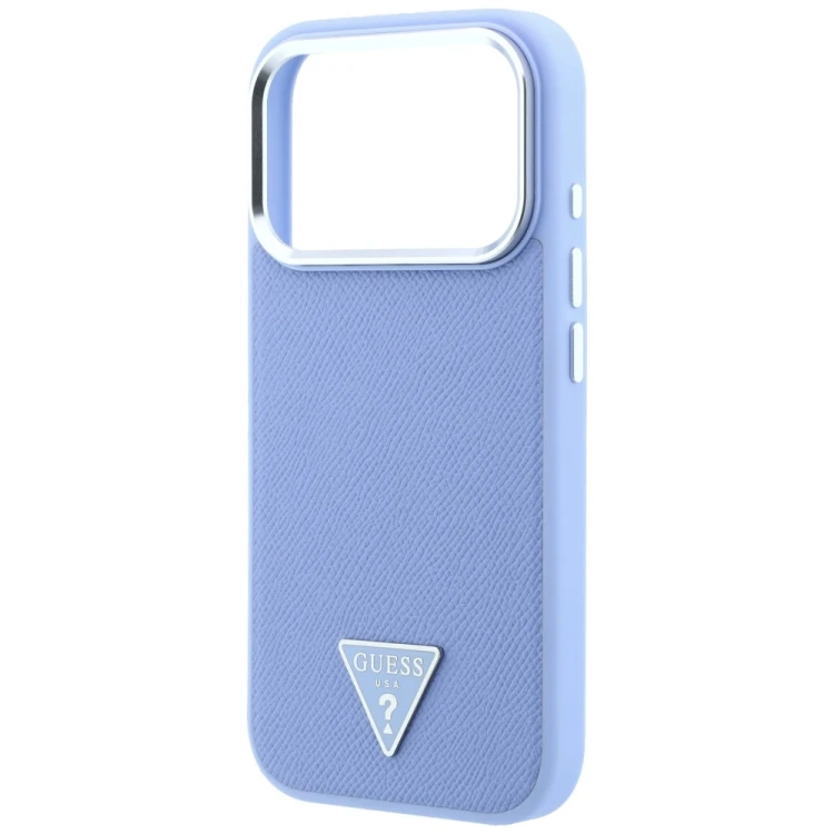 Etui Guess Grained Triangle Logo MagSafe do Apple iPhone 18 Pro Max / 17 Pro Max niebieski