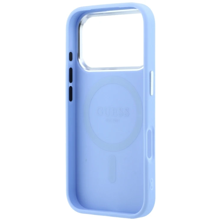 Etui Guess Grained Triangle Logo MagSafe do Apple iPhone 18 Pro Max / 17 Pro Max niebieski