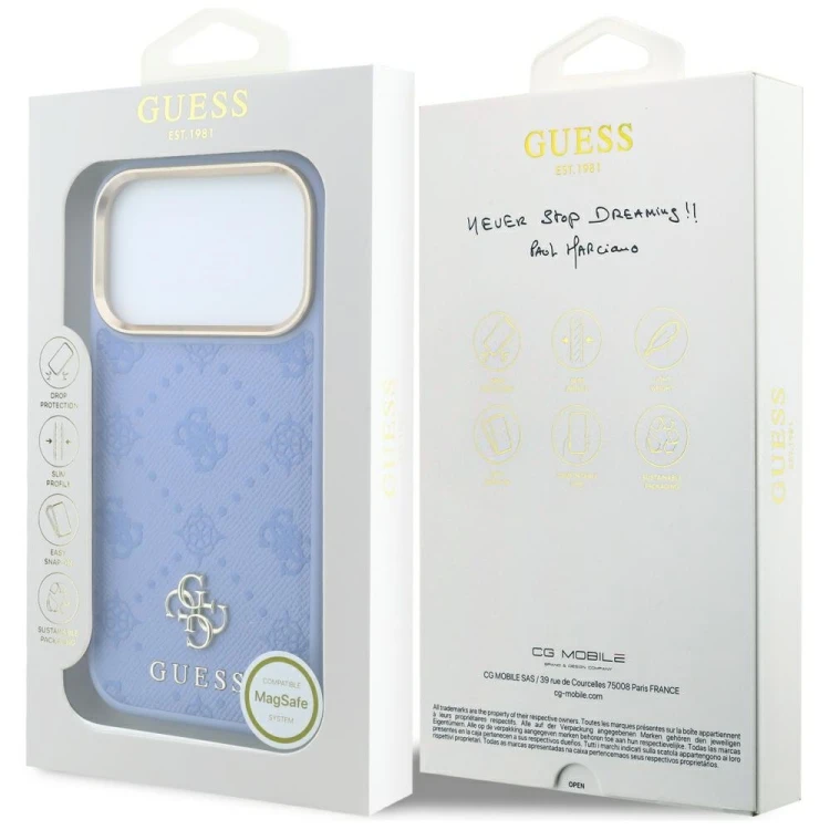 Etui Guess Peony 4G Small Logo MagSafe do Apple iPhone 18 Pro Max / 17 Pro Max jasnoniebieski