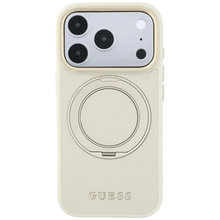 Etui Guess Ring Stand 360 Grained Classic Logo MagSafe do Apple iPhone 18 Pro Max / 17 Pro Max beżow