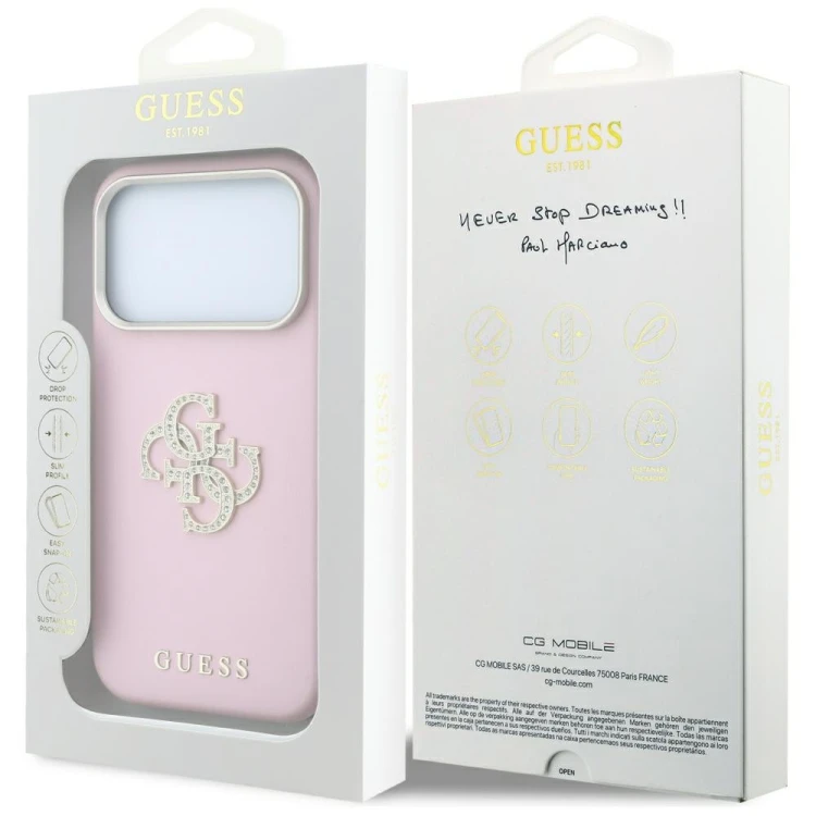 Etui Guess Smooth & Big Strass Logo do Apple iPhone 18 Pro Max / 17 Pro Max różowy