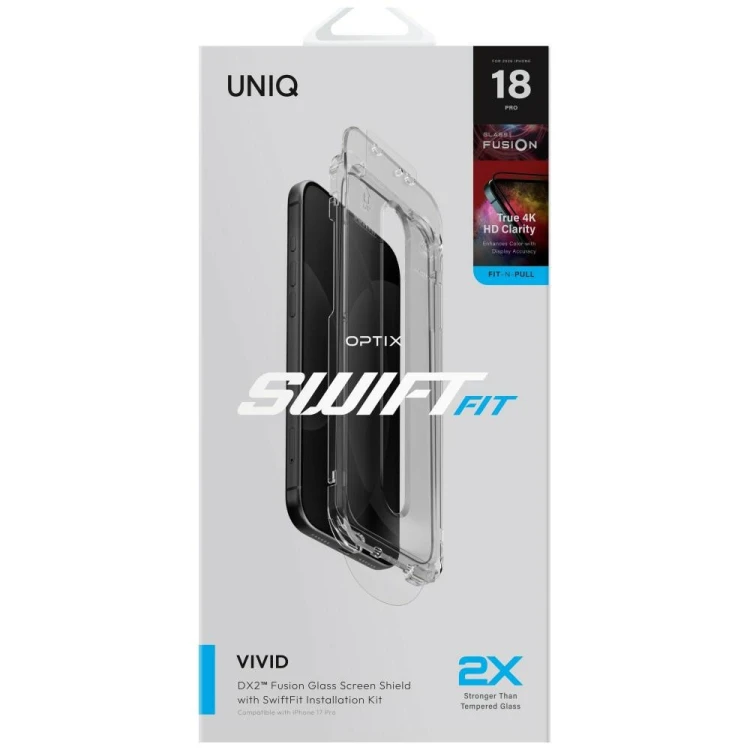 Szkło hartowane UNIQ Optix SwiftFit Vivid DX2 do Apple iPhone 18 Pro z aplikatorem