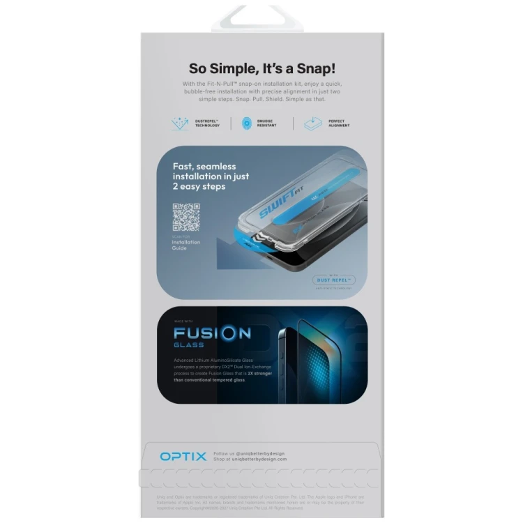 Szkło hartowane UNIQ Optix SwiftFit Vivid DX2 do Apple iPhone 18 Pro Max z aplikatorem