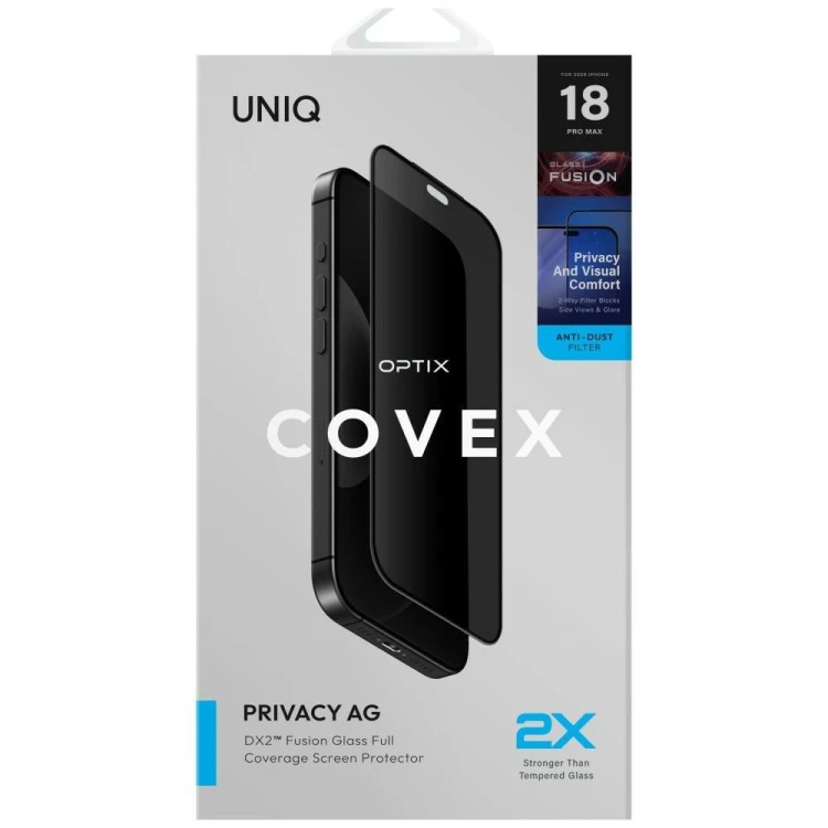 Szkło hartowane UNIQ Optix Covex Privacy AG DX2 do Apple iPhone 18 Pro prywatyzujące