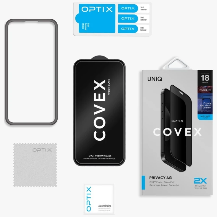 Szkło hartowane UNIQ Optix Covex Privacy AG DX2 do Apple iPhone 18 Pro Max prywatyzujące