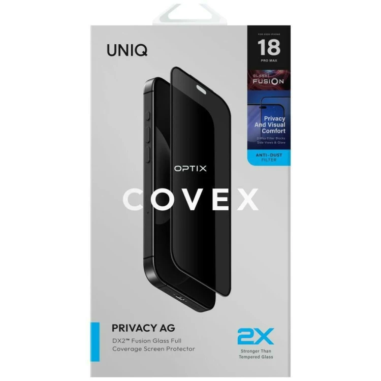 Szkło hartowane UNIQ Optix Covex Privacy AG DX2 do Apple iPhone 18 Pro Max prywatyzujące