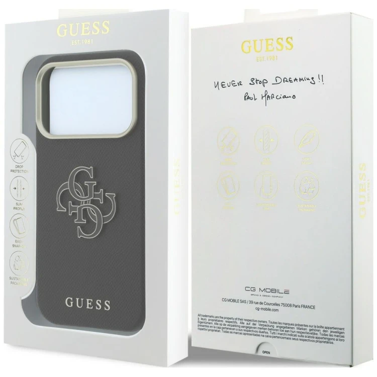 Etui Guess Grained & Big Resin Logo do Apple iPhone 18 Pro / 17 Pro czarny