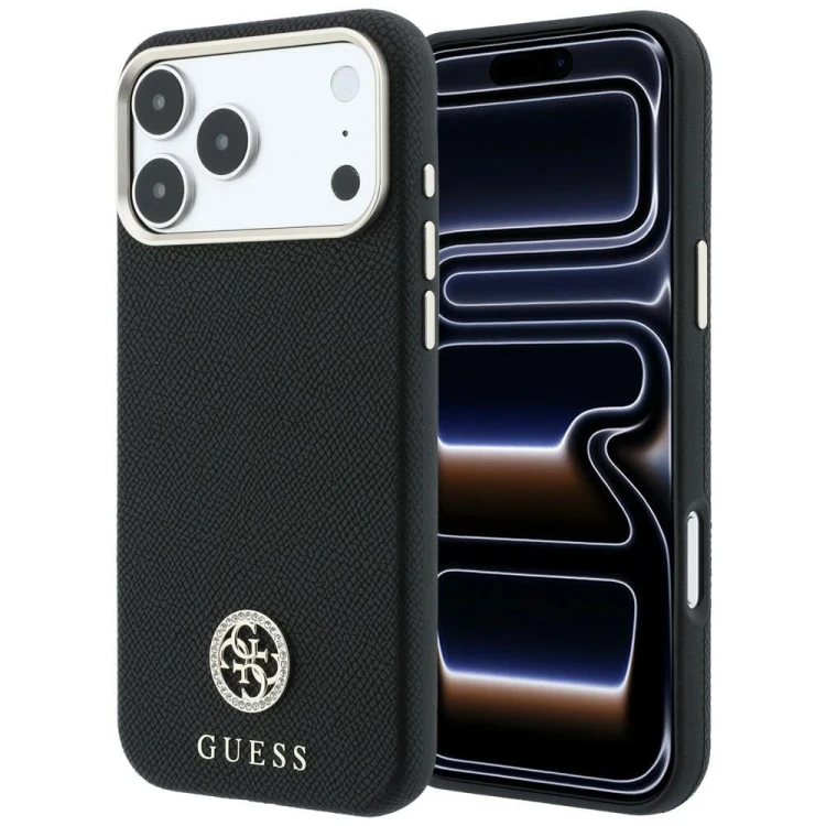 Etui Guess Grained Round Strass Logo MagSafe do Apple iPhone 18 Pro / 17 Pro czarny