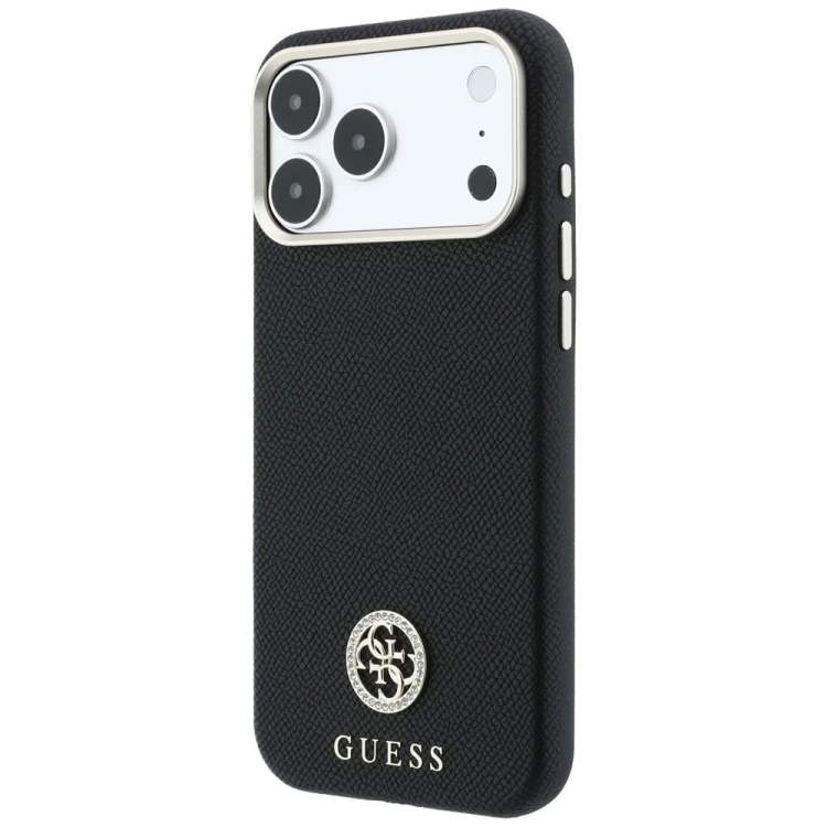Etui Guess Grained Round Strass Logo MagSafe do Apple iPhone 18 Pro / 17 Pro czarny