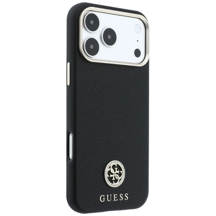 Etui Guess Grained Round Strass Logo MagSafe do Apple iPhone 18 Pro / 17 Pro czarny
