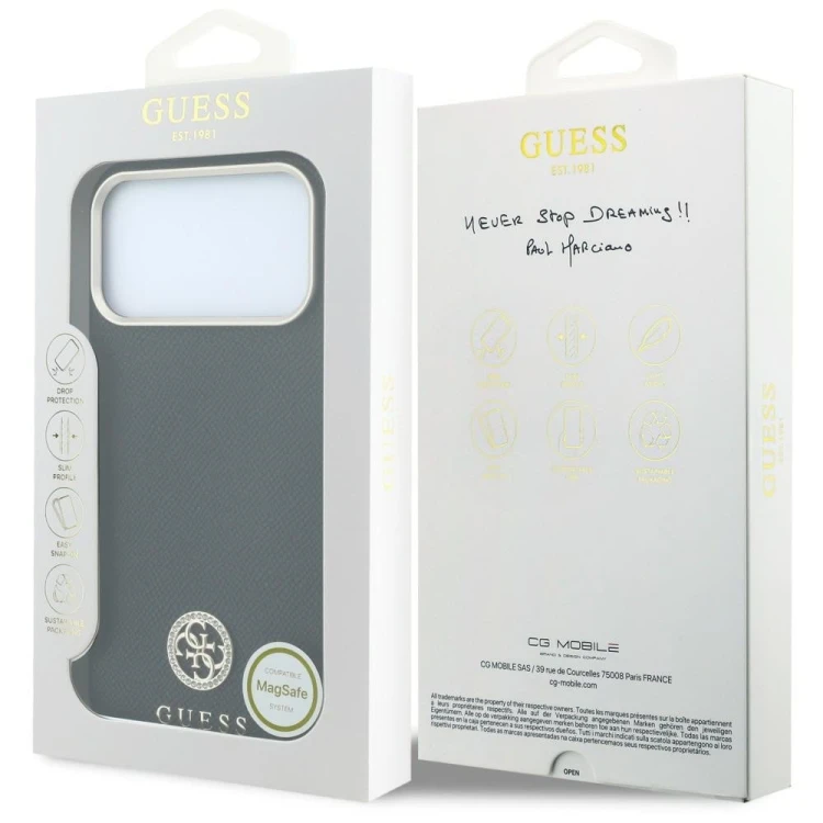 Etui Guess Grained Round Strass Logo MagSafe do Apple iPhone 18 Pro / 17 Pro czarny