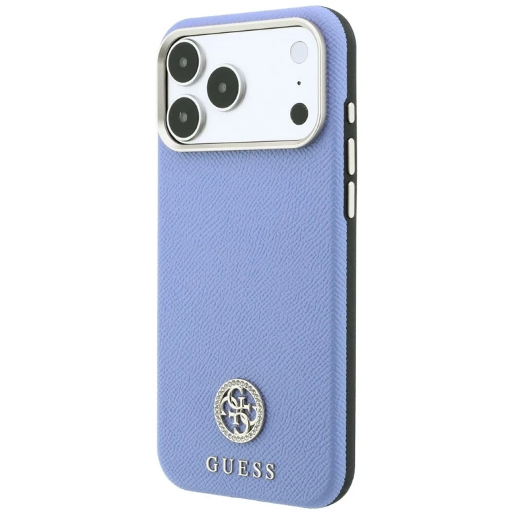 Etui Guess Grained Round Strass Logo MagSafe do Apple iPhone 18 Pro / 17 Pro niebieski