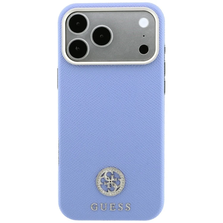 Etui Guess Grained Round Strass Logo MagSafe do Apple iPhone 18 Pro / 17 Pro niebieski