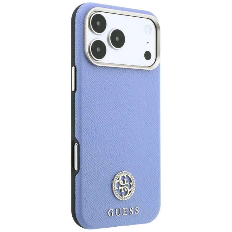 Etui Guess Grained Round Strass Logo MagSafe do Apple iPhone 18 Pro / 17 Pro niebieski