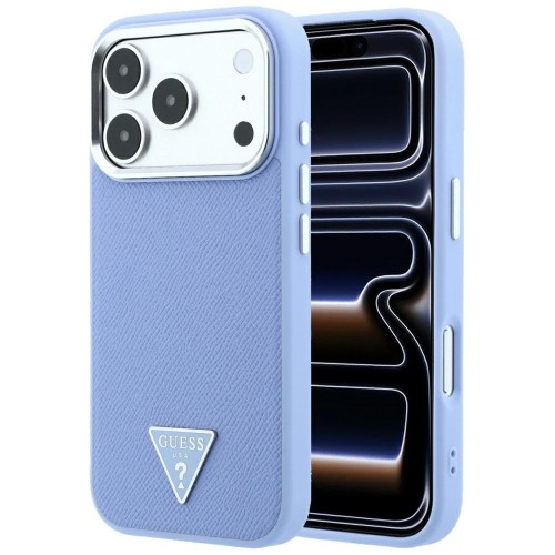 Etui Guess Grained Triangle Logo MagSafe do Apple iPhone 18 Pro / 17 Pro niebieski