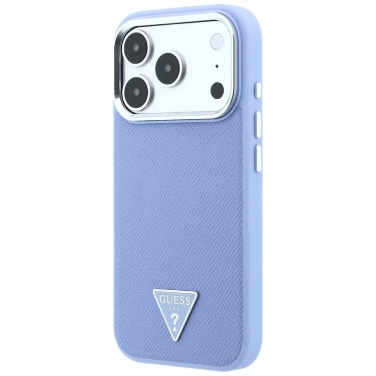 Etui Guess Grained Triangle Logo MagSafe do Apple iPhone 18 Pro / 17 Pro niebieski