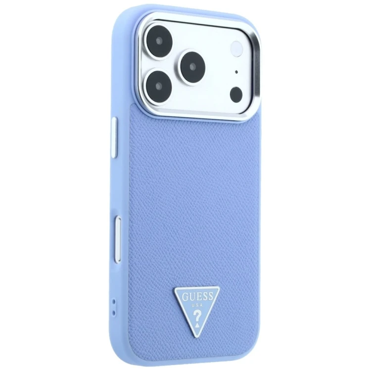 Etui Guess Grained Triangle Logo MagSafe do Apple iPhone 18 Pro / 17 Pro niebieski