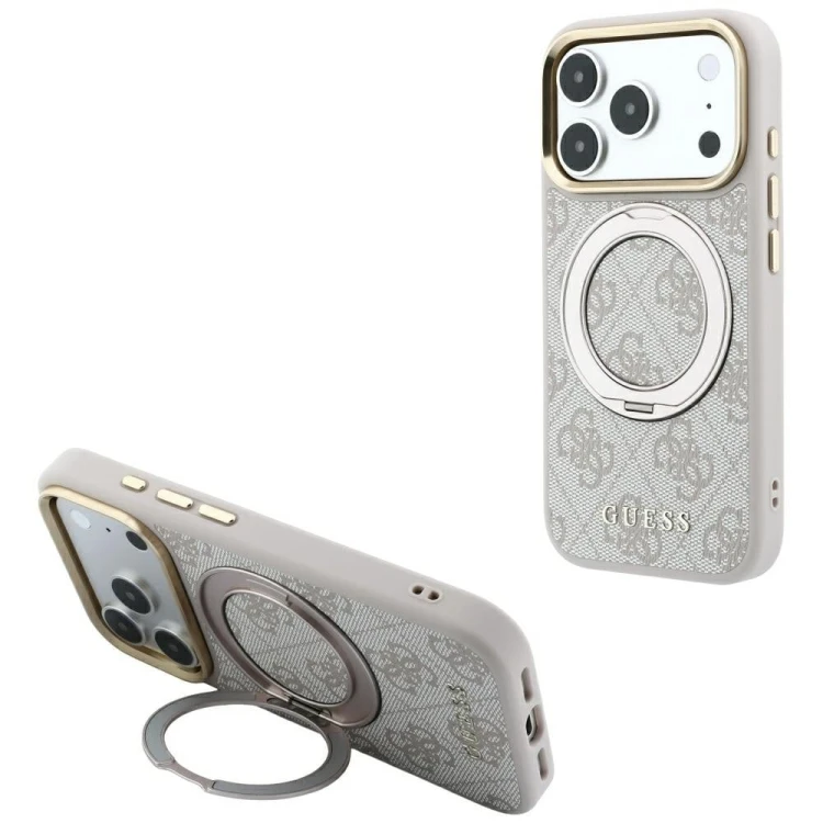 Etui Guess Ring Stand 360 4G Classic Logo MagSafe do Apple iPhone 18 Pro / 17 Pro różowy