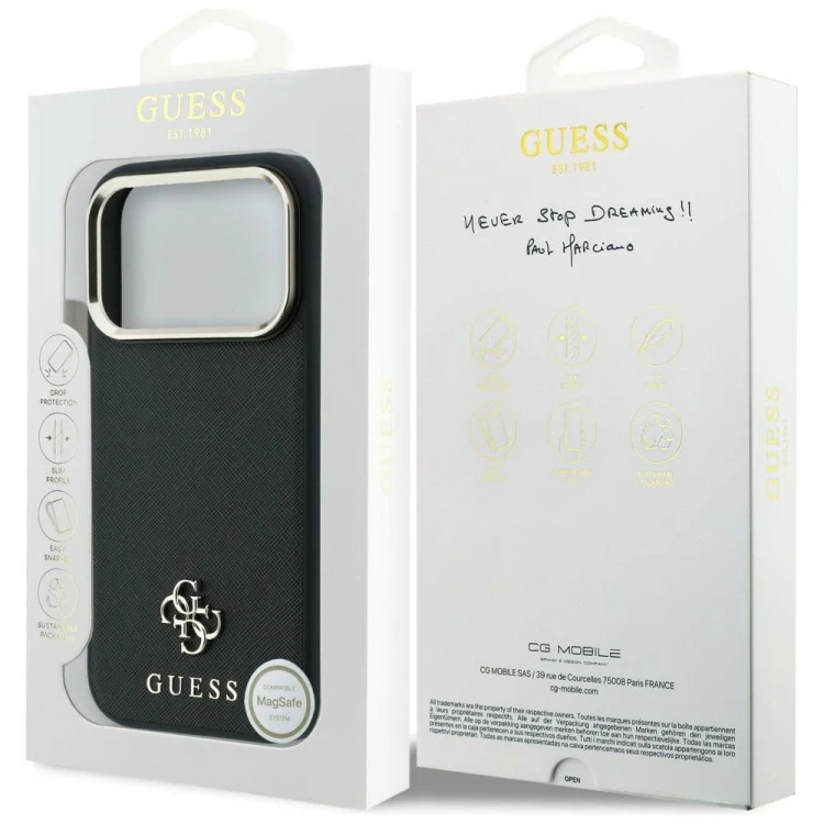 Etui Guess Saffiano Small 4G & Classic Logo MagSafe do Apple iPhone 18 Pro / 17 Pro czarny