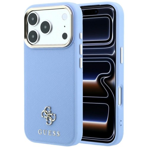 Etui Guess Saffiano Small 4G & Classic Logo MagSafe do Apple iPhone 18 Pro / 17 Pro jasno niebieski