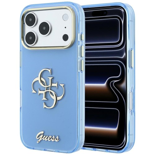 Etui Guess IML 4G Script Metal do Apple iPhone 18 Pro Max / 17 Pro Max jasno niebieski