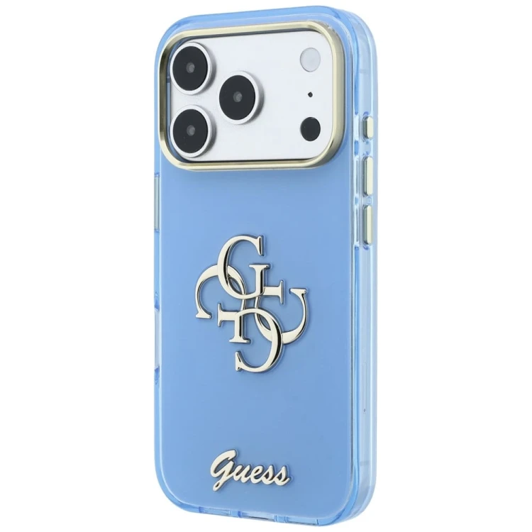 Etui Guess IML 4G Script Metal do Apple iPhone 18 Pro Max / 17 Pro Max jasno niebieski