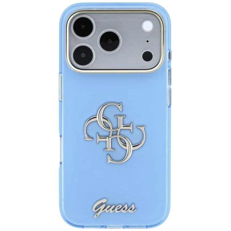 Etui Guess IML 4G Script Metal do Apple iPhone 18 Pro Max / 17 Pro Max jasno niebieski