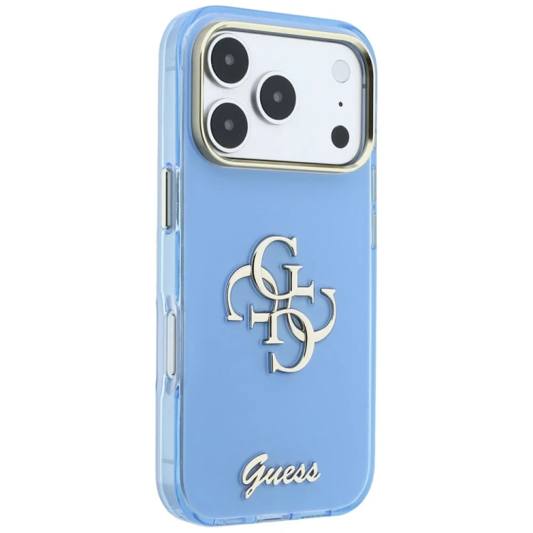 Etui Guess IML 4G Script Metal do Apple iPhone 18 Pro Max / 17 Pro Max jasno niebieski