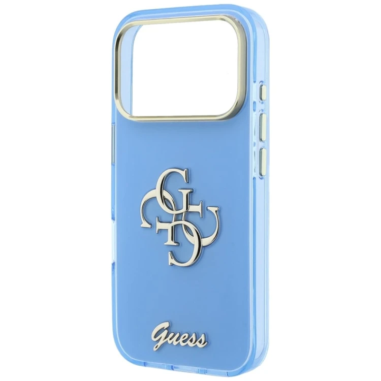 Etui Guess IML 4G Script Metal do Apple iPhone 18 Pro Max / 17 Pro Max jasno niebieski