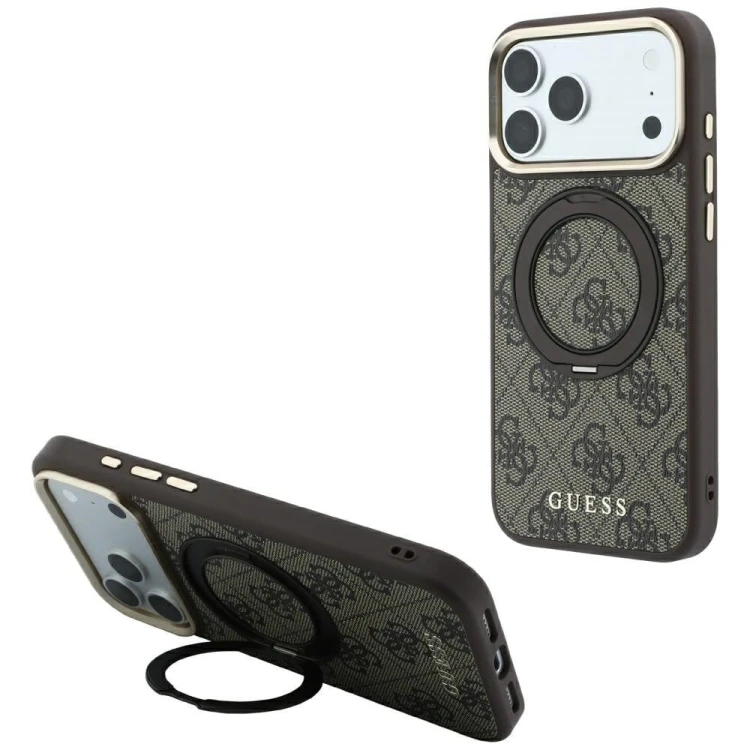 Etui Guess Ring Stand 360 4G Classic Logo MagSafe do Apple iPhone 18 Pro Max / 17 Pro Max brązowy