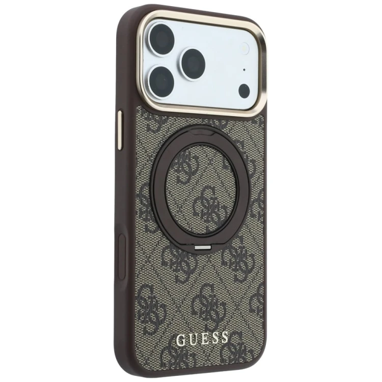 Etui Guess Ring Stand 360 4G Classic Logo MagSafe do Apple iPhone 18 Pro Max / 17 Pro Max brązowy