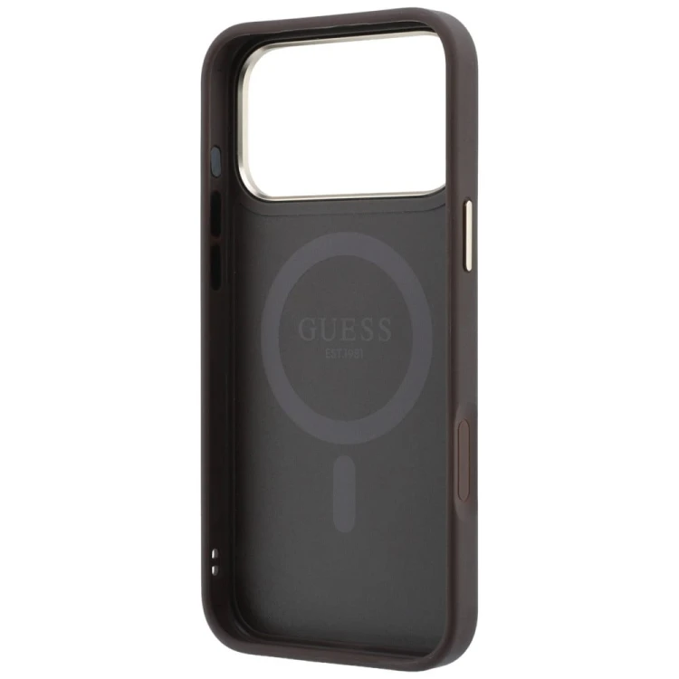 Etui Guess Ring Stand 360 4G Classic Logo MagSafe do Apple iPhone 18 Pro Max / 17 Pro Max brązowy
