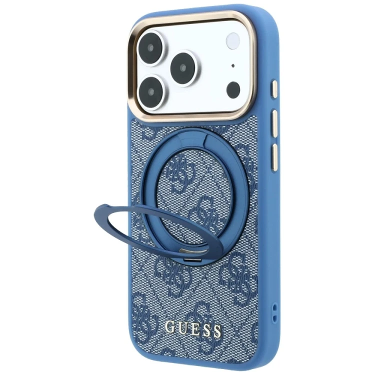 Etui Guess Ring Stand 360 4G Classic Logo MagSafe do Apple iPhone 18 Pro Max / 17 Pro Max niebieski