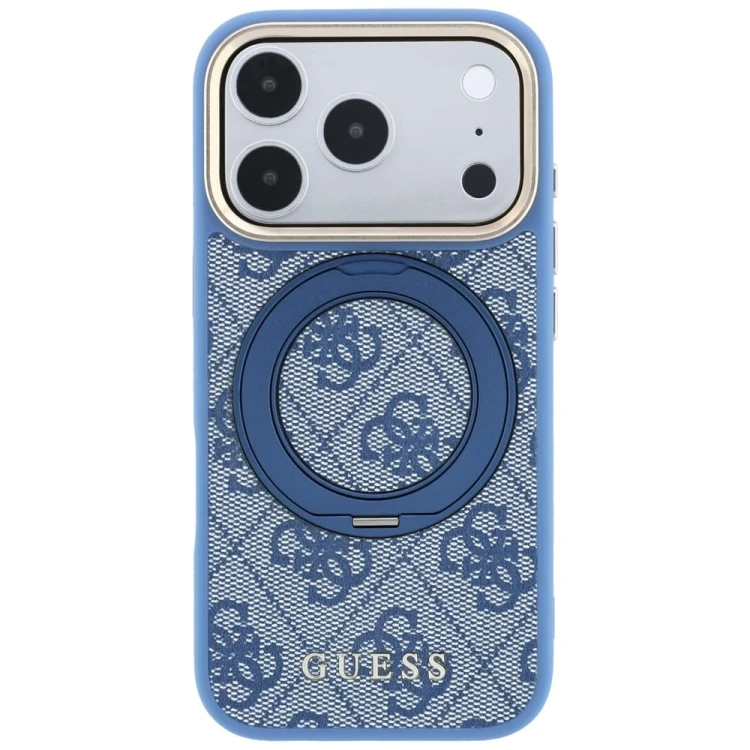 Etui Guess Ring Stand 360 4G Classic Logo MagSafe do Apple iPhone 18 Pro Max / 17 Pro Max niebieski