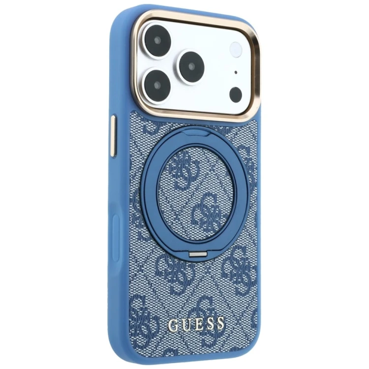 Etui Guess Ring Stand 360 4G Classic Logo MagSafe do Apple iPhone 18 Pro Max / 17 Pro Max niebieski