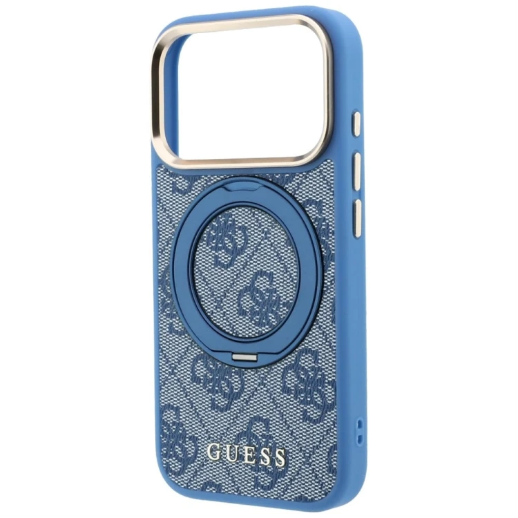 Etui Guess Ring Stand 360 4G Classic Logo MagSafe do Apple iPhone 18 Pro Max / 17 Pro Max niebieski