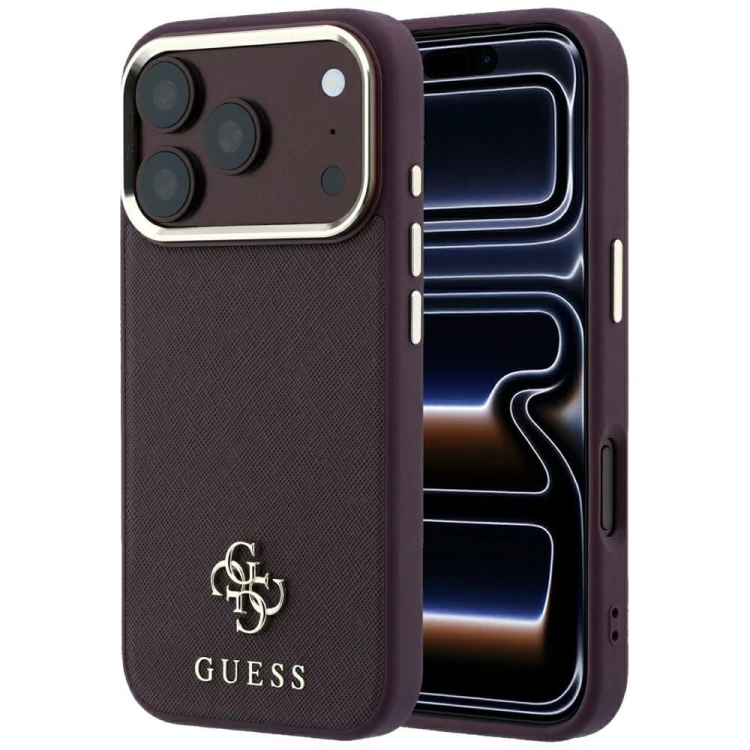Etui Guess Saffiano Small 4G & Classic Logo MagSafe do Apple iPhone 18 Pro Max / 17 Pro Max burgundo
