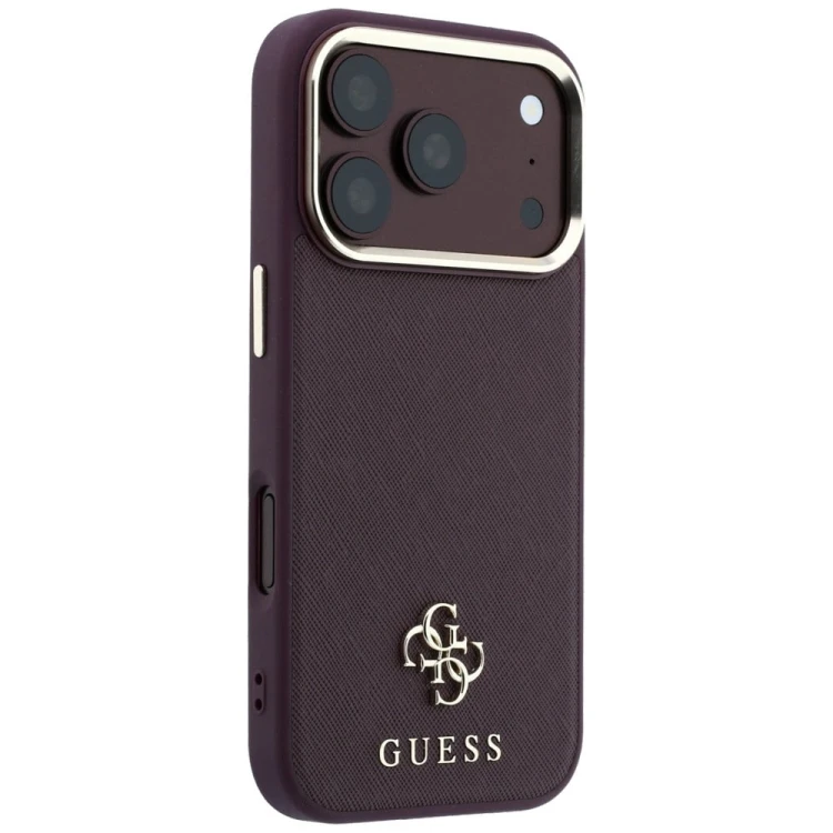 Etui Guess Saffiano Small 4G & Classic Logo MagSafe do Apple iPhone 18 Pro Max / 17 Pro Max burgundo