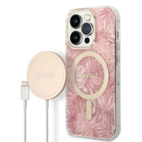 Zestaw Guess etui + ładowarka bezprzewodowa GUBPP14LHJEACSP Apple iPhone 14 Pro różowy/pink hard cas