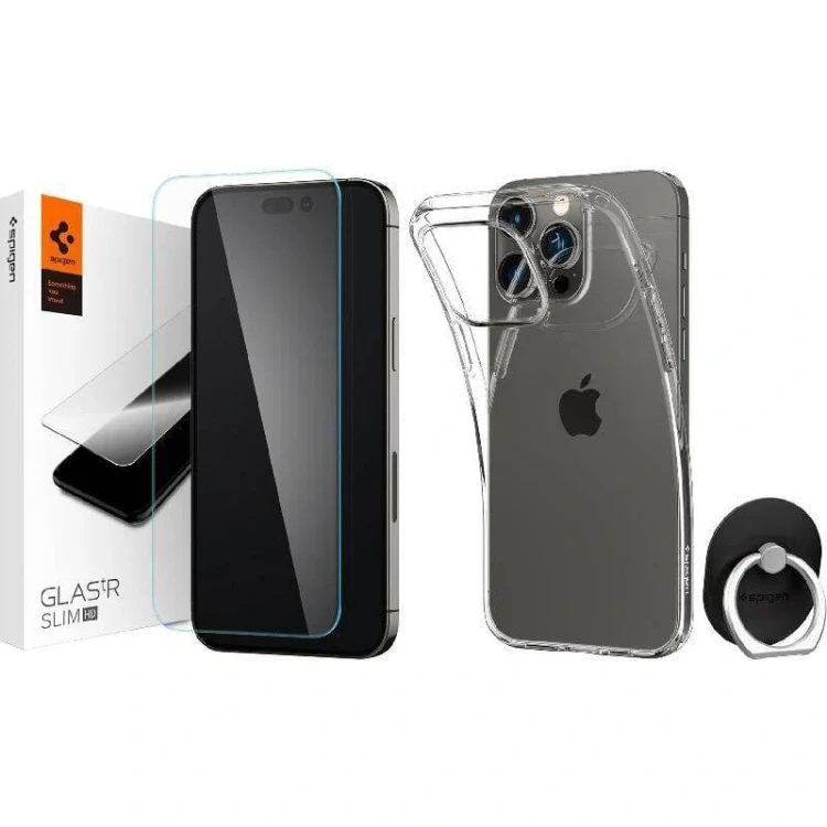 Zestaw Spigen Bundle Pack etui Crystal Flex + szkło Glas.tR Slim HD + uchwyt Style Ring Apple iPhone