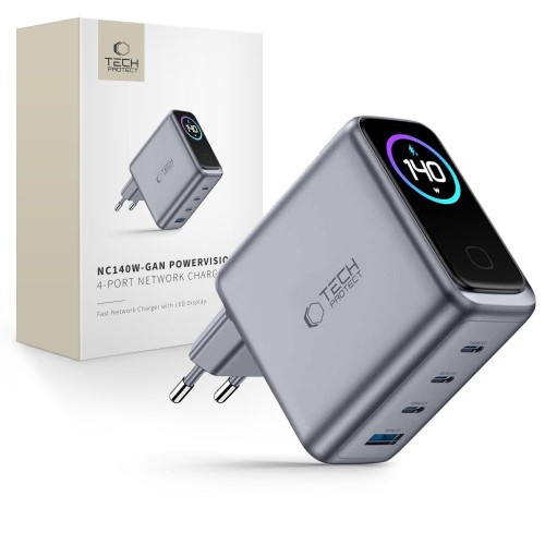 Ładowarka sieciowa Tech-Protect PowerVision NC140W-GaN USB-A, 3xUSB-C Network Charger PD 140W / QC3.