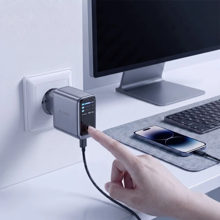 Ładowarka sieciowa Tech-Protect PowerVision NC140W-GaN USB-A, 3xUSB-C Network Charger PD 140W / QC3.