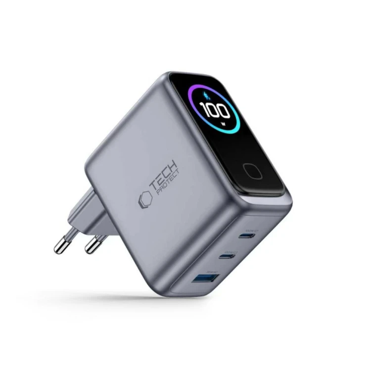 Ładowarka sieciowa Tech-Protect PowerVision NC100W-GaN USB-A, 2xUSB-C Network Charger PD 100W / QC3.