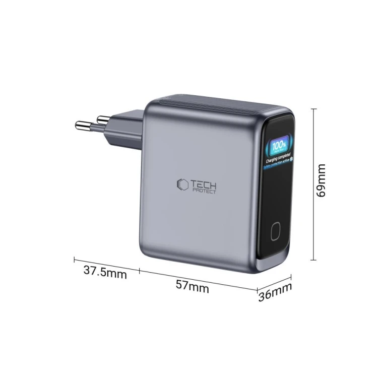 Ładowarka sieciowa Tech-Protect PowerVision NC100W-GaN USB-A, 2xUSB-C Network Charger PD 100W / QC3.