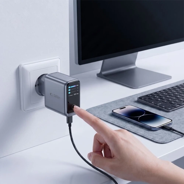 Ładowarka sieciowa Tech-Protect PowerVision NC100W-GaN USB-A, 2xUSB-C Network Charger PD 100W / QC3.