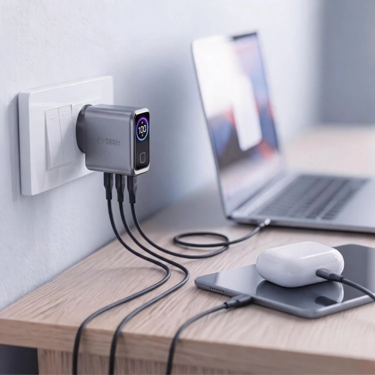 Ładowarka sieciowa Tech-Protect PowerVision NC100W-GaN USB-A, 2xUSB-C Network Charger PD 100W / QC3.