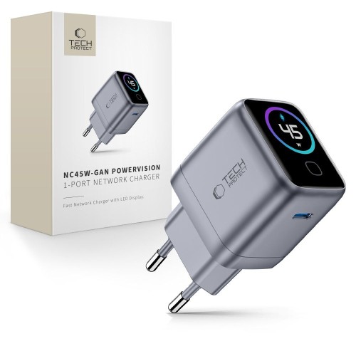 Ładowarka sieciowa Tech-Protect PowerVision NC45W-GaN USB-C Network Charger PD 45W Dark Grey