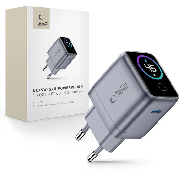 Ładowarka sieciowa Tech-Protect PowerVision NC45W-GaN USB-C Network Charger PD 45W Dark Grey